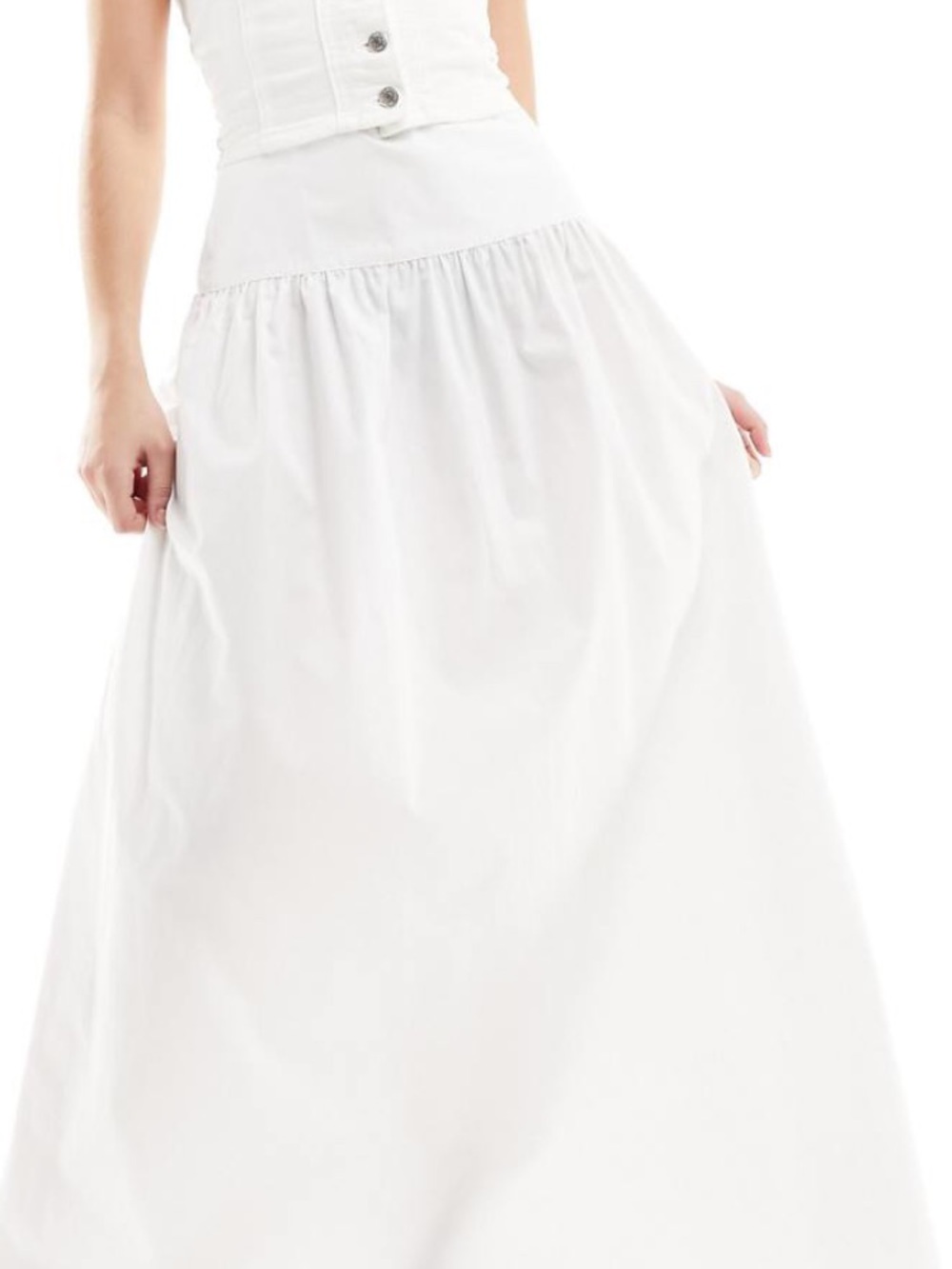 White Full-Length drop waist Maxi Skirt